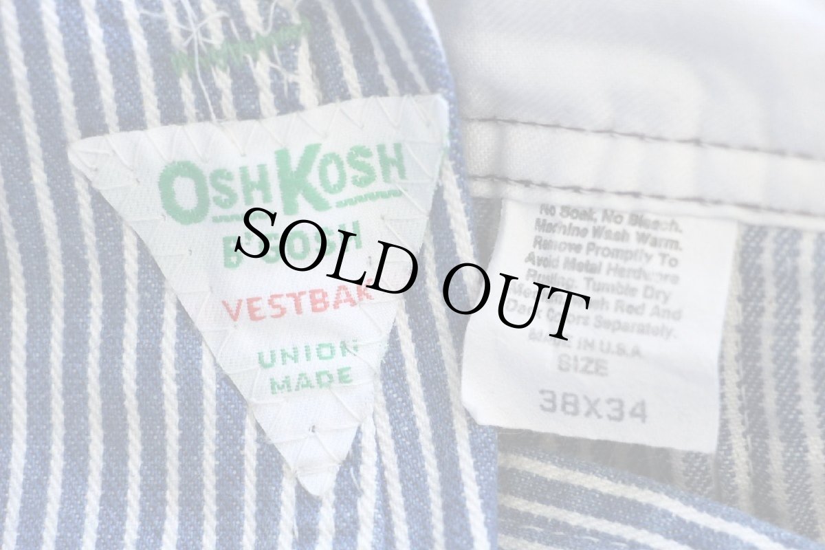 画像6: 80s USA製 OSHKOSH B'GOSH エプロン付き ダブルニー ヒッコリー ストライプ オーバーオール w38 L34 (6)