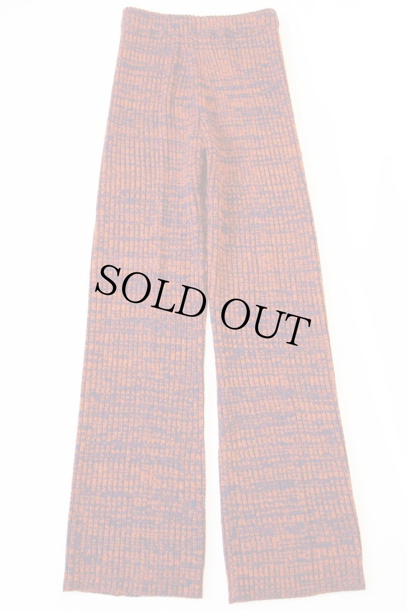 画像2: 70s UNKNOWN アクリル リブニット パンツ 紺×レンガ ミックス S (2)