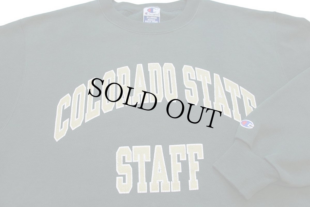 画像3: 90s USA製 Championチャンピオン COLORADO STATE STAFF ひび割れプリント スウェット ペンキ飛び 緑 XL (3)
