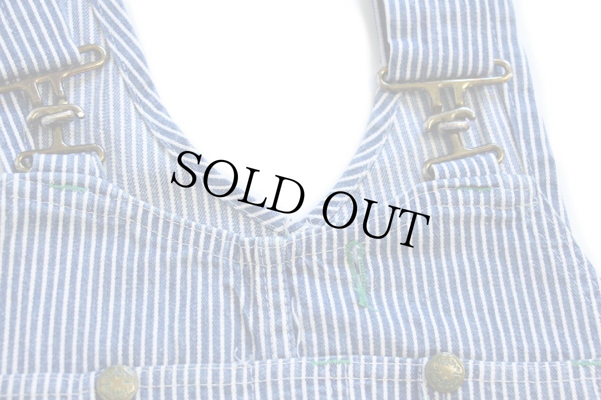 画像7: 80s USA製 OSHKOSH B'GOSH エプロン付き ダブルニー ヒッコリー ストライプ オーバーオール w38 L34 (7)