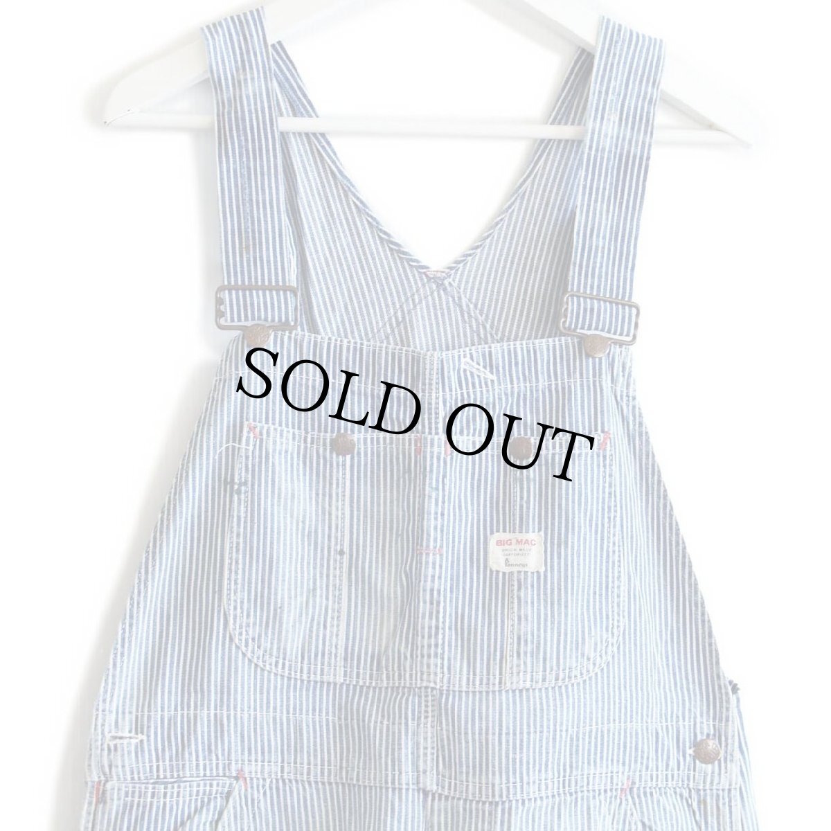 画像1: 60s USA製 Penneys BIGMACビッグマック ペンキ飛び ヒッコリー ストライプ オーバーオール W36 (1)