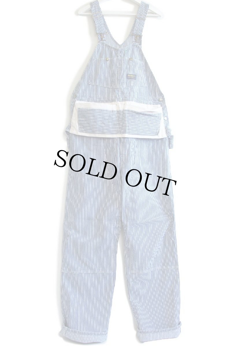 画像2: 80s USA製 OSHKOSH B'GOSH エプロン付き ダブルニー ヒッコリー ストライプ オーバーオール w38 L34 (2)