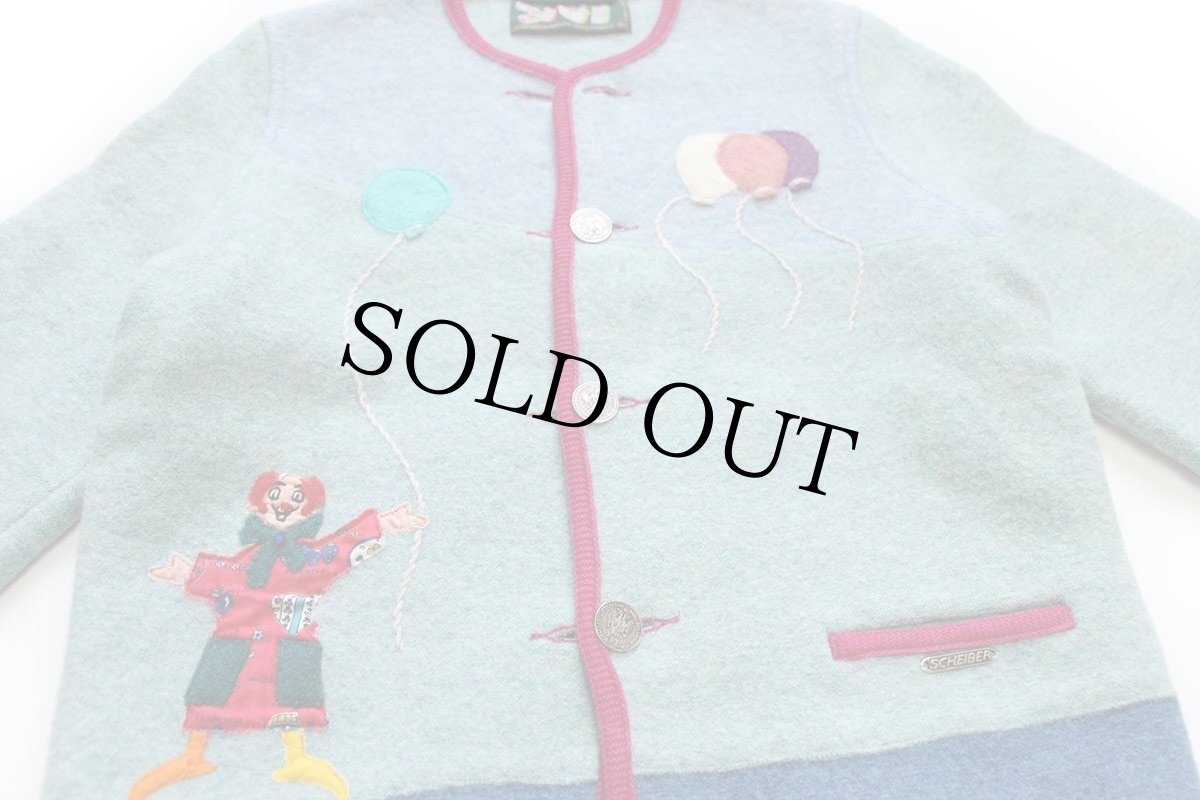 画像3: オーストリア製 SIGI SCHEIBER バルーン アップリケ アート ノーカラー チロリアン ボイルドウール ジャケット (3)