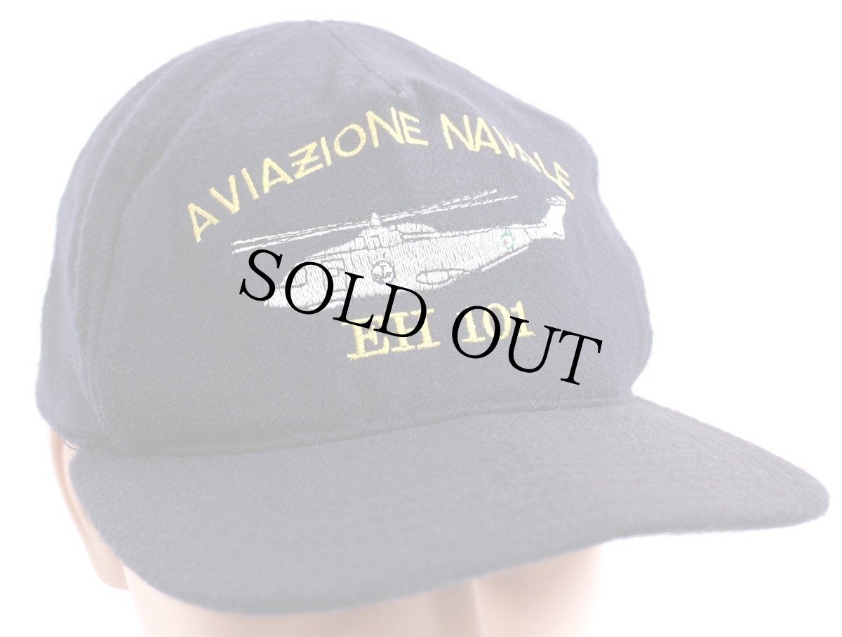 画像1: 80s USA製 AVIAZIONE NAVALE EH 101 ヘリコプター 刺繍 ウールキャップ 紺 L (1)