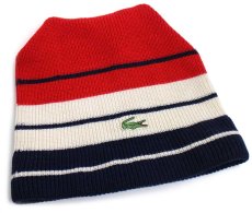 画像4: 70s フランス製 CHEMISE LACOSTE ラコステ マルチカラー 切り替え アクリル ニットキャップ★ニット帽 (4)