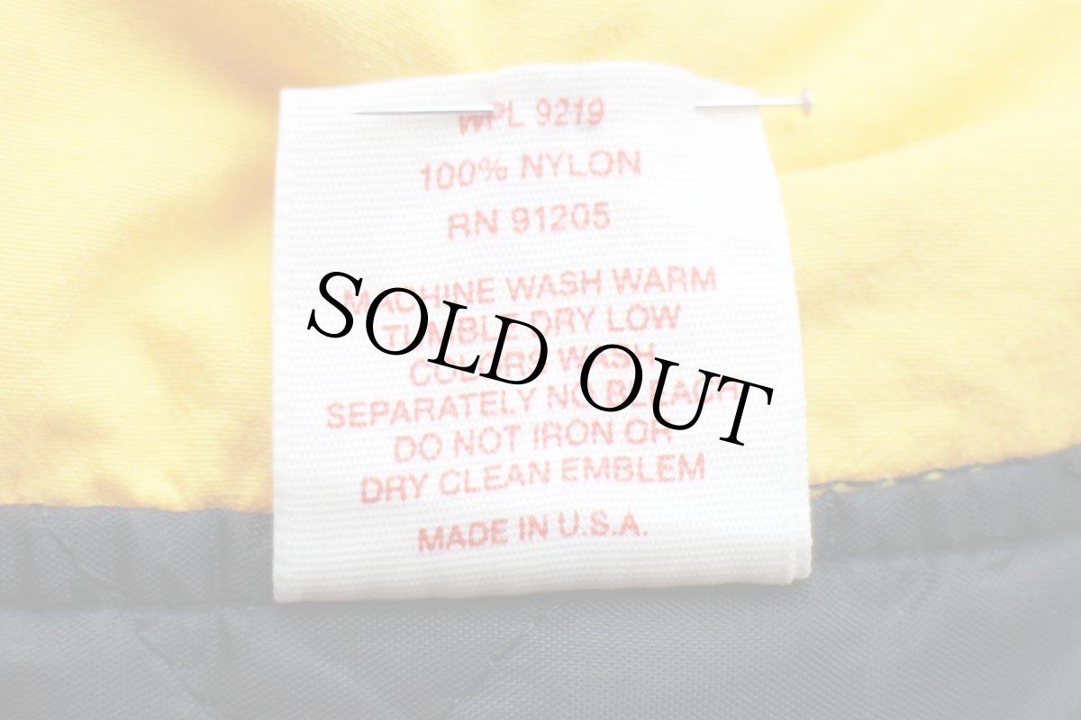 画像5: 90s USA製 LAWMEN BASEBALL 刺繍 ツートン アシンメトリー キルティングライナー ナイロンジャケット 黒×黄 XL (5)