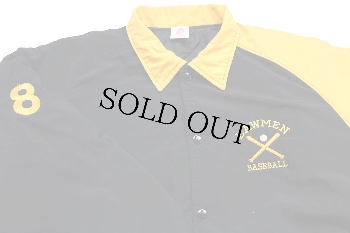 画像3: 90s USA製 LAWMEN BASEBALL 刺繍 ツートン アシンメトリー キルティングライナー ナイロンジャケット 黒×黄 XL (3)