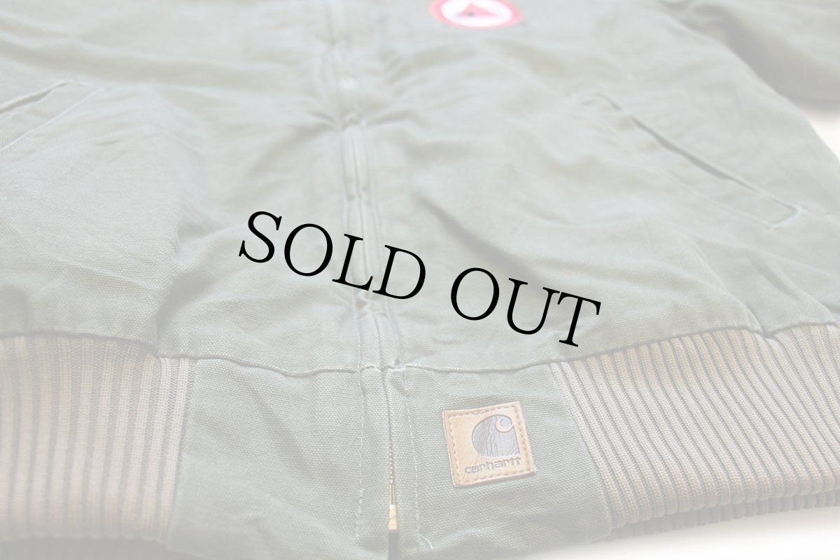 画像7: デッドストック★00s carharttカーハート Westmoreland Coal 刺繍 キルティングライナー ダック地 サンタフェジャケット モスグリーン L (7)