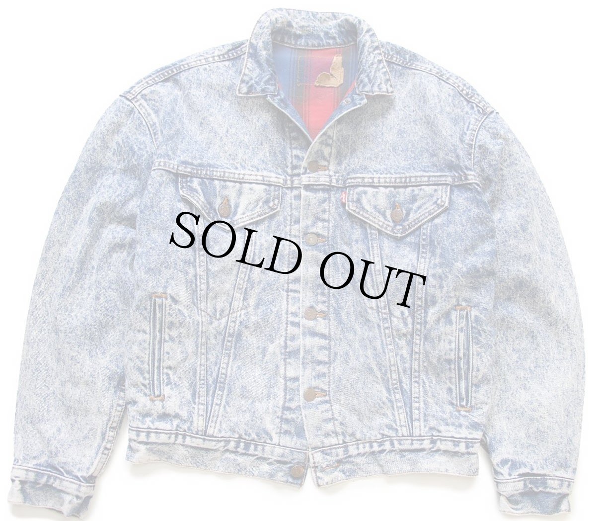 画像1: 80s USA製 Levi'sリーバイス 57529 チェック ネルライナー ケミカルウォッシュ デニムジャケット 4ポケット★アシッド (1)
