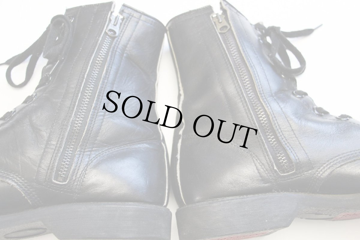 画像5: 80s MSD スチールトゥ サイドジップ 8ホール レザーブーツ 黒 (5)