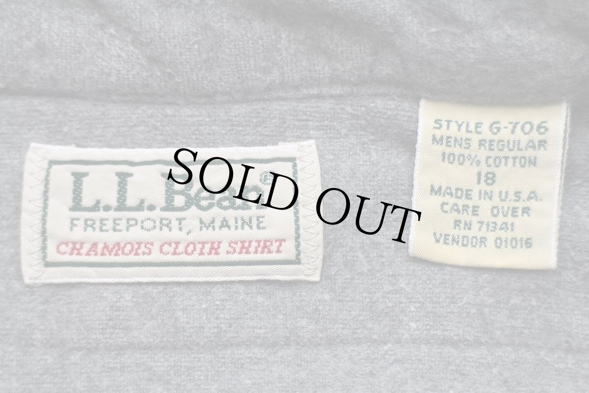 画像4: 80s USA製 L.L.Bean CHAMOIS CLOTH SHIRT 無地 コットン シャモアクロスシャツ グレー 18 (4)