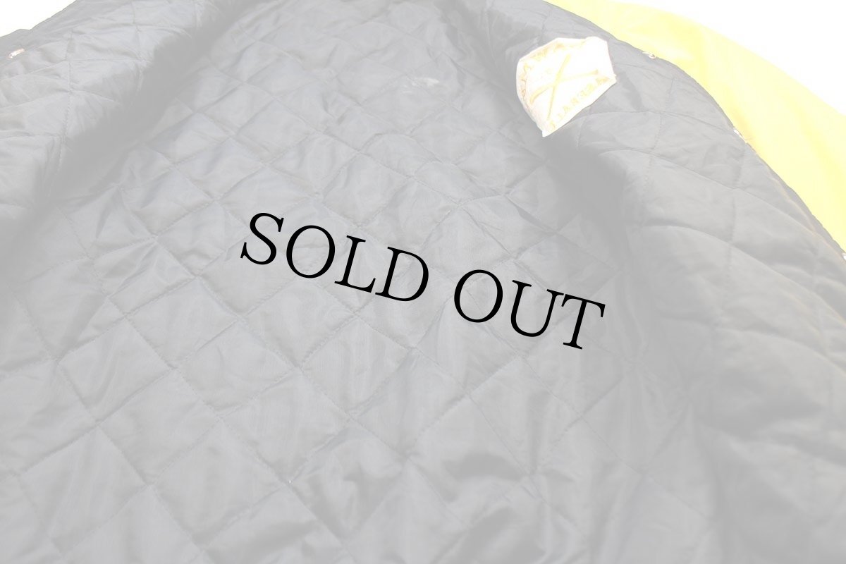 画像6: 90s USA製 LAWMEN BASEBALL 刺繍 ツートン アシンメトリー キルティングライナー ナイロンジャケット 黒×黄 XL (6)