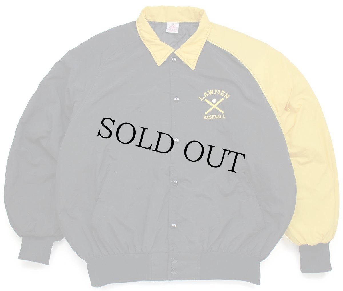 画像1: 90s USA製 LAWMEN BASEBALL 刺繍 ツートン アシンメトリー キルティングライナー ナイロンジャケット 黒×黄 XL (1)