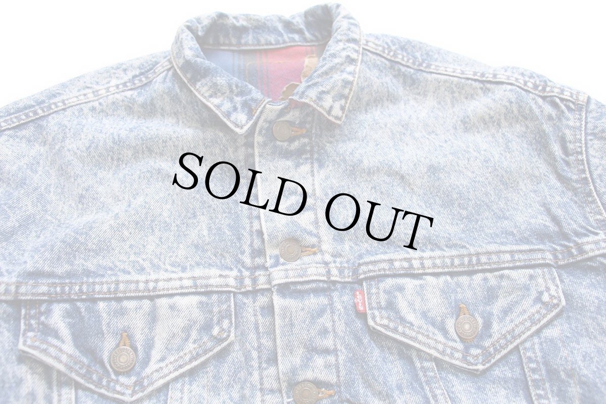 画像3: 80s USA製 Levi'sリーバイス 57529 チェック ネルライナー ケミカルウォッシュ デニムジャケット 4ポケット★アシッド (3)
