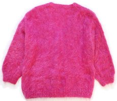 画像2: 90s イタリア製 ESSE-ELLE ダイヤ柄 モヘヤ ハンドニット カーディガン ピンク (2)