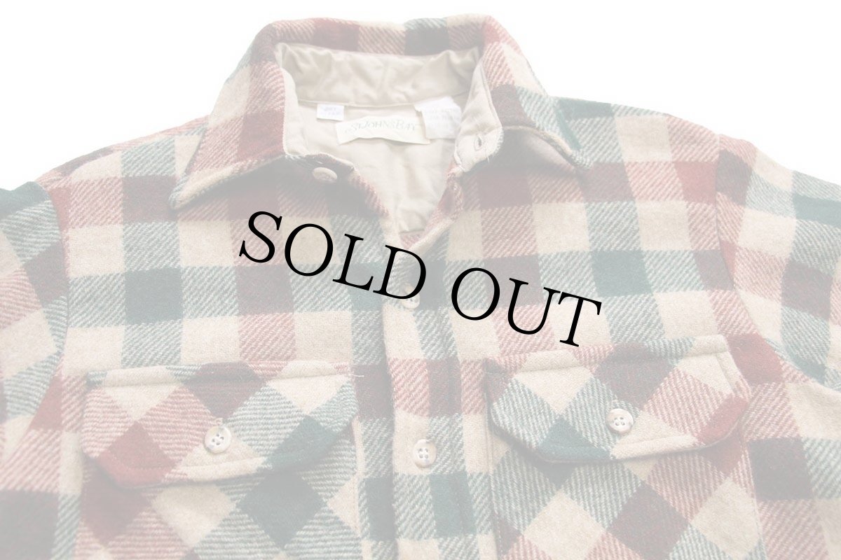 画像3: 80s USA製 STJOHN'SBAY ブロックチェック ウールシャツ 赤茶×緑×ベージュ S (3)