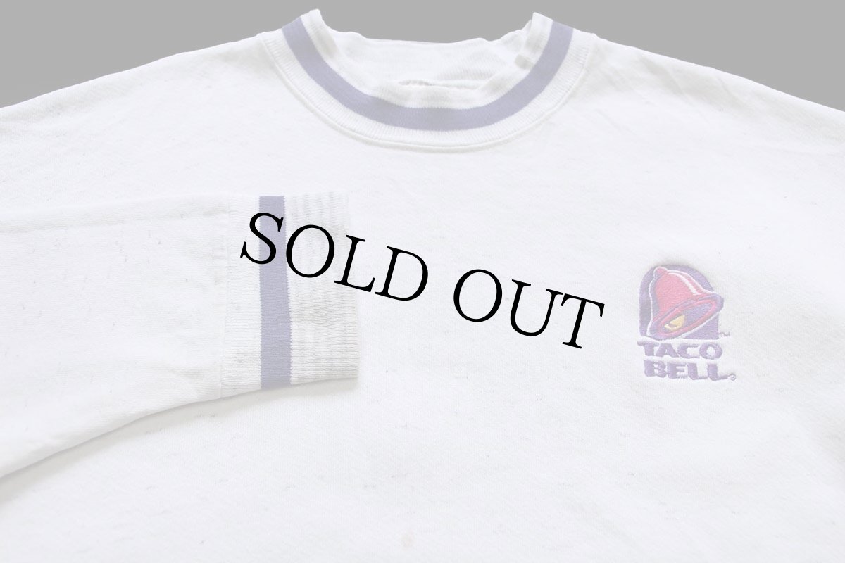 画像3: 90s USA製 TACO BELL タコベル ロゴ刺繍 リブライン スウェット 杢ホワイト XL (3)