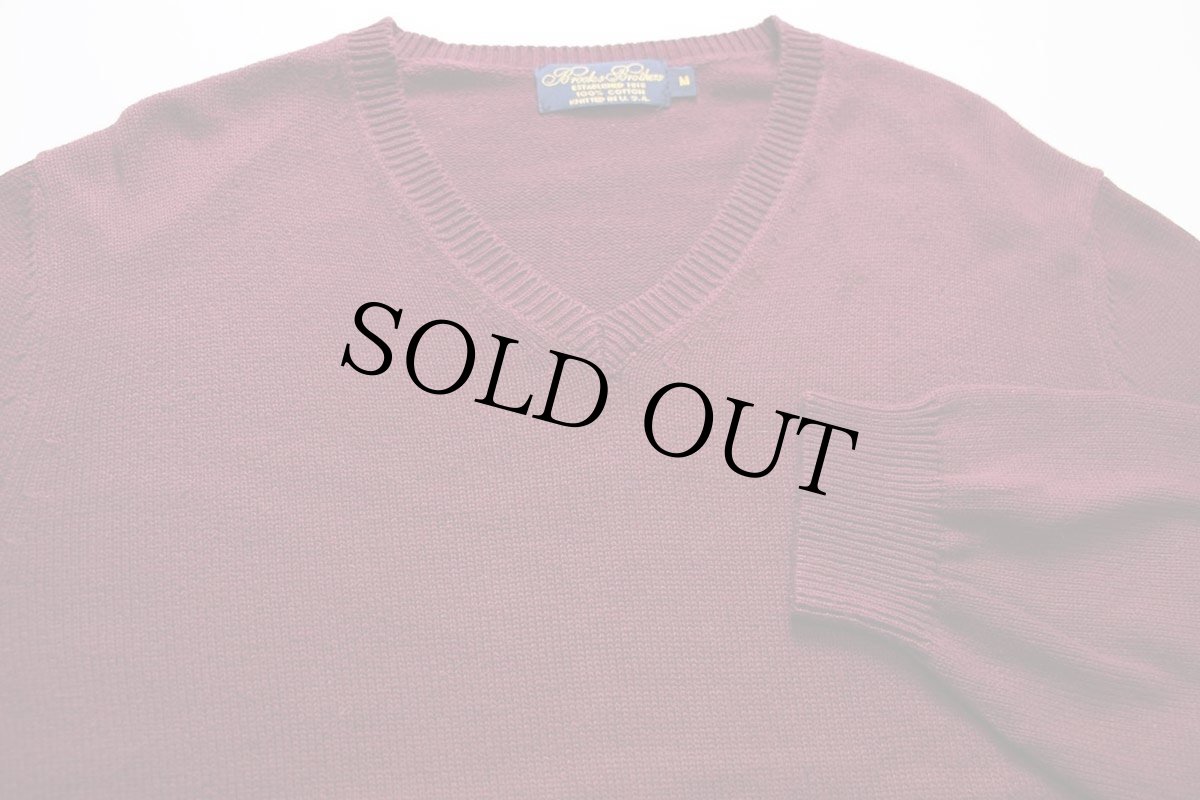 画像3: 90s USA製 Brooks Brothersブルックスブラザーズ Vネック コットンニット セーター ワインレッド M (3)