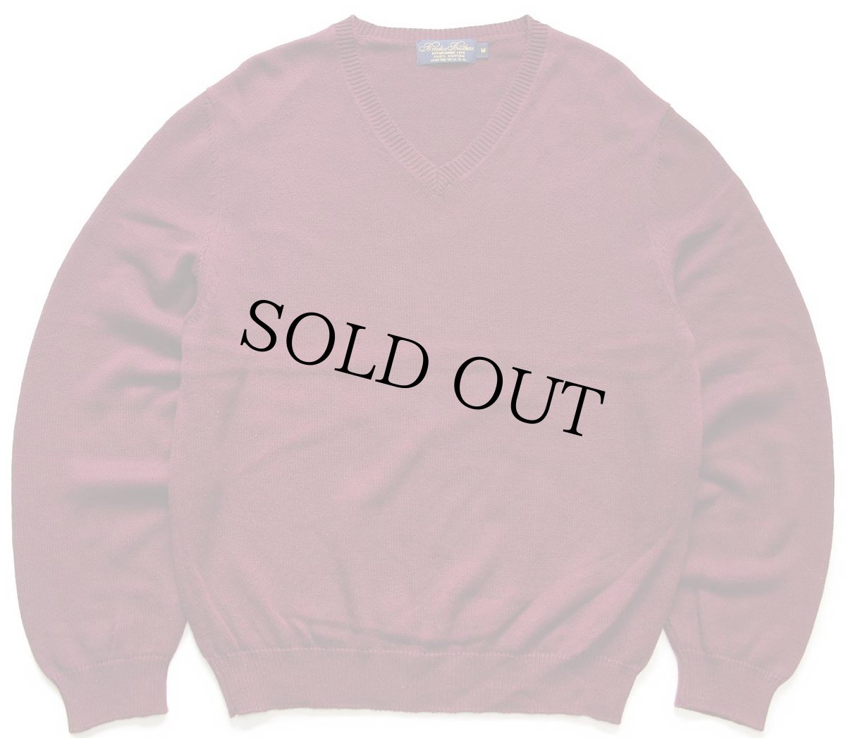 画像1: 90s USA製 Brooks Brothersブルックスブラザーズ Vネック コットンニット セーター ワインレッド M (1)