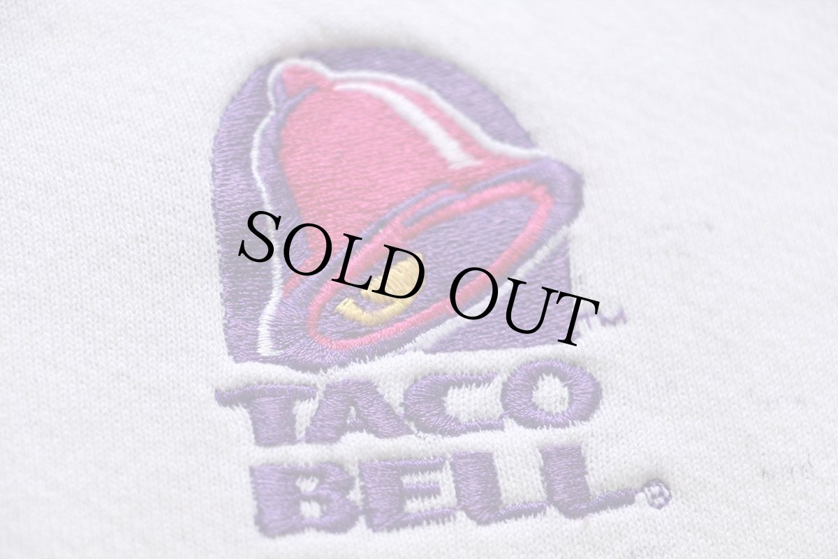 画像4: 90s USA製 TACO BELL タコベル ロゴ刺繍 リブライン スウェット 杢ホワイト XL (4)