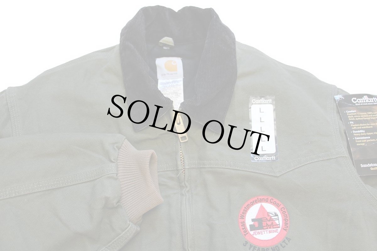 画像3: デッドストック★00s carharttカーハート Westmoreland Coal 刺繍 キルティングライナー ダック地 サンタフェジャケット モスグリーン L (3)