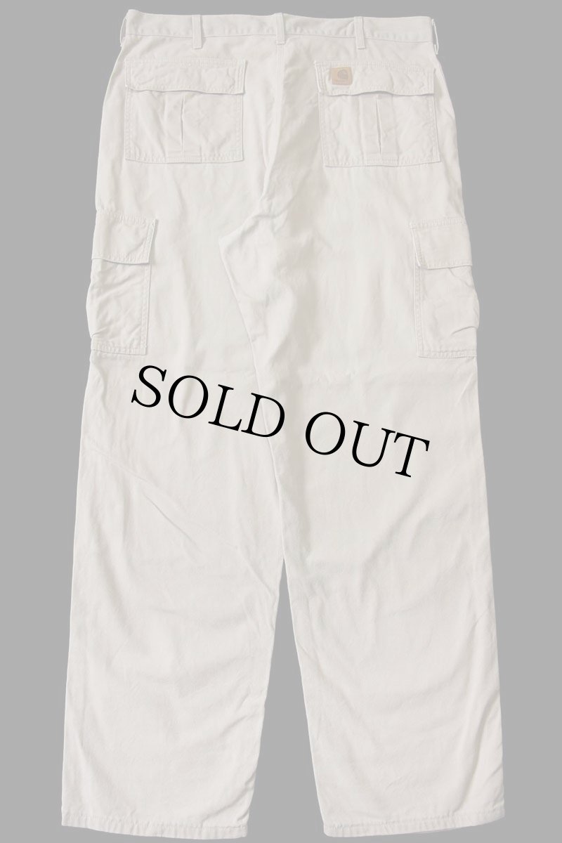 画像3: 00s メキシコ製 carharttカーハート ダック地 カーゴパンツ グレーベージュ w40 L34 (3)