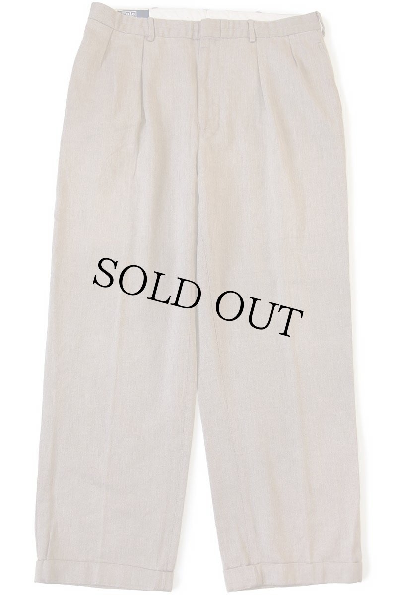 画像2: 90s ポロ ラルフローレン ツータック スラックス ヘリンボーン ウール×コットンパンツ w36 L32 (2)