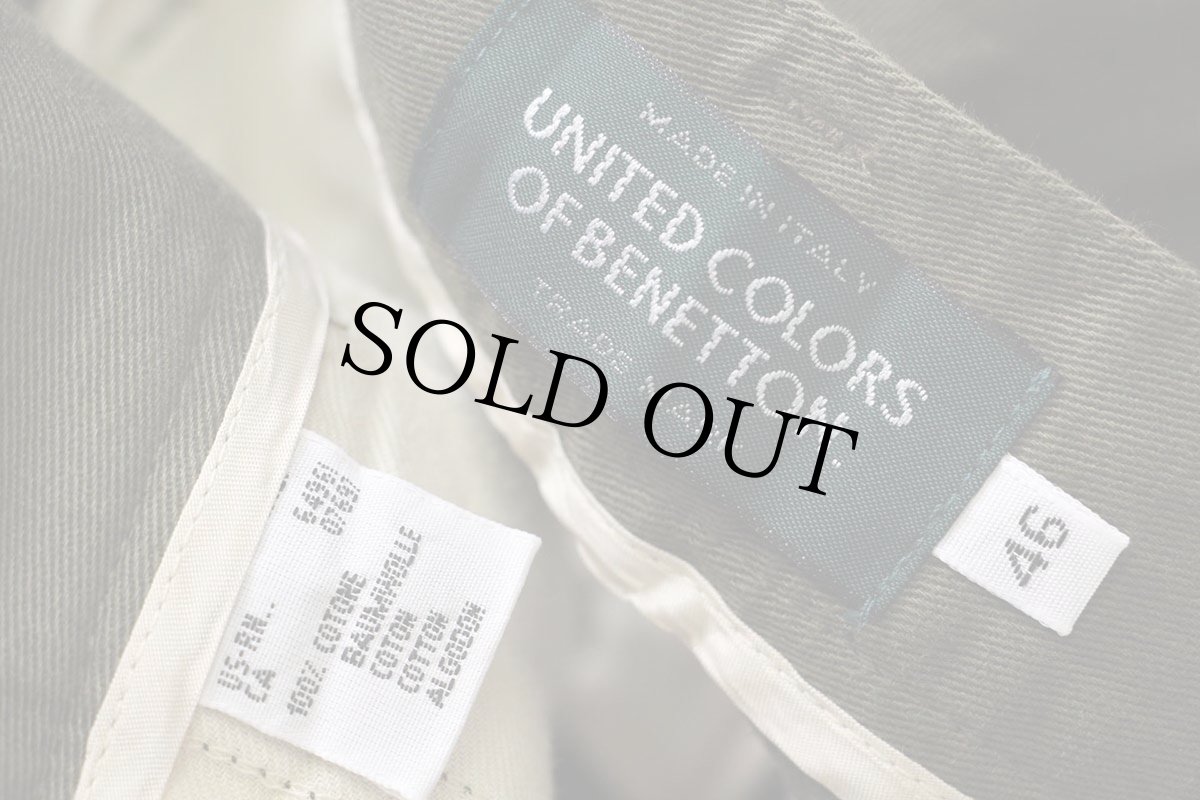 画像6: デッドストック★90s イタリア製 BENETTONベネトン ツータック スラックス コットンツイル パンツ オリーブ 46★B (6)