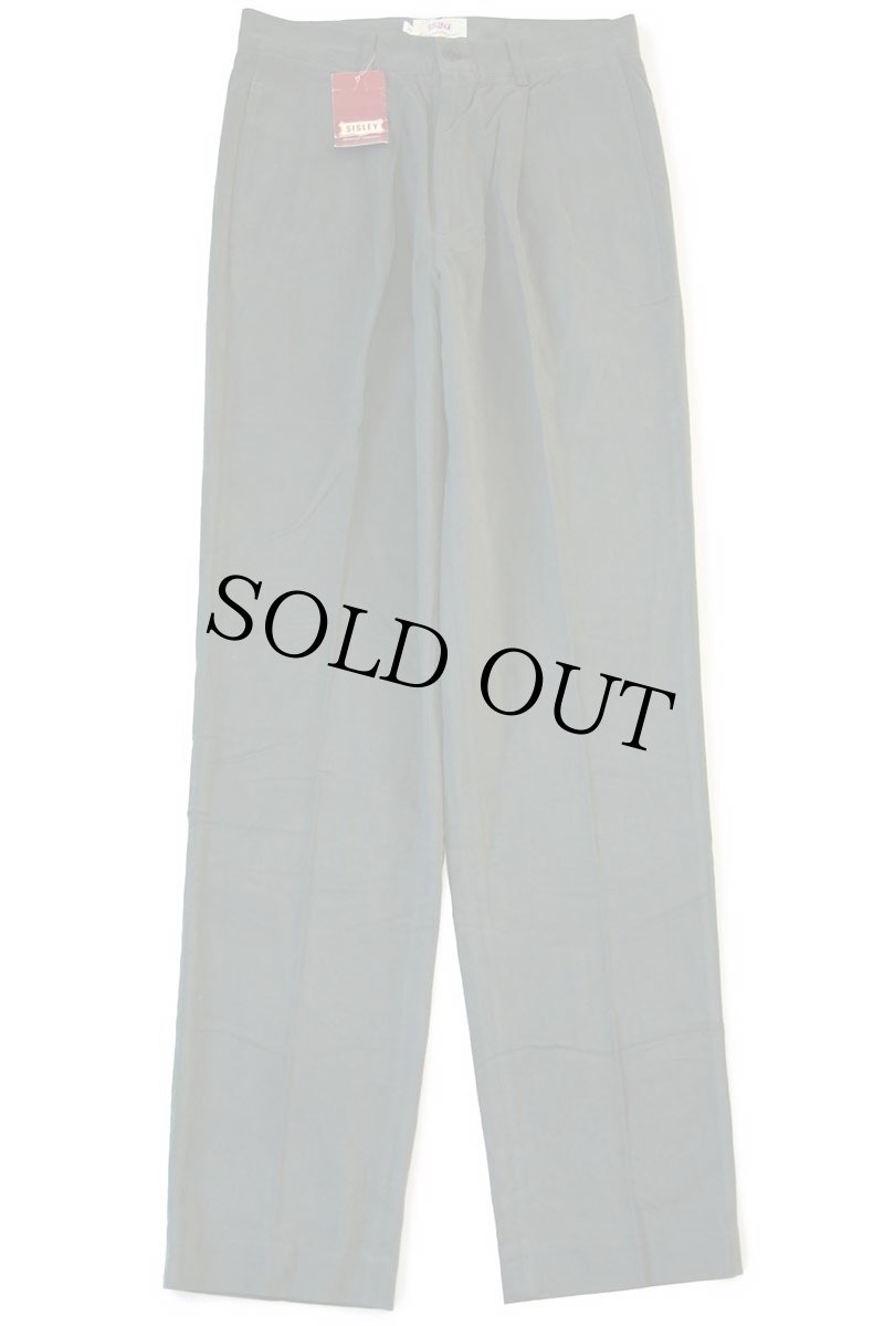 画像2: デッドストック★90s イタリア製 SISLEY ワンタック スラックス コットン×レーヨン パンツ 深緑 32 (2)