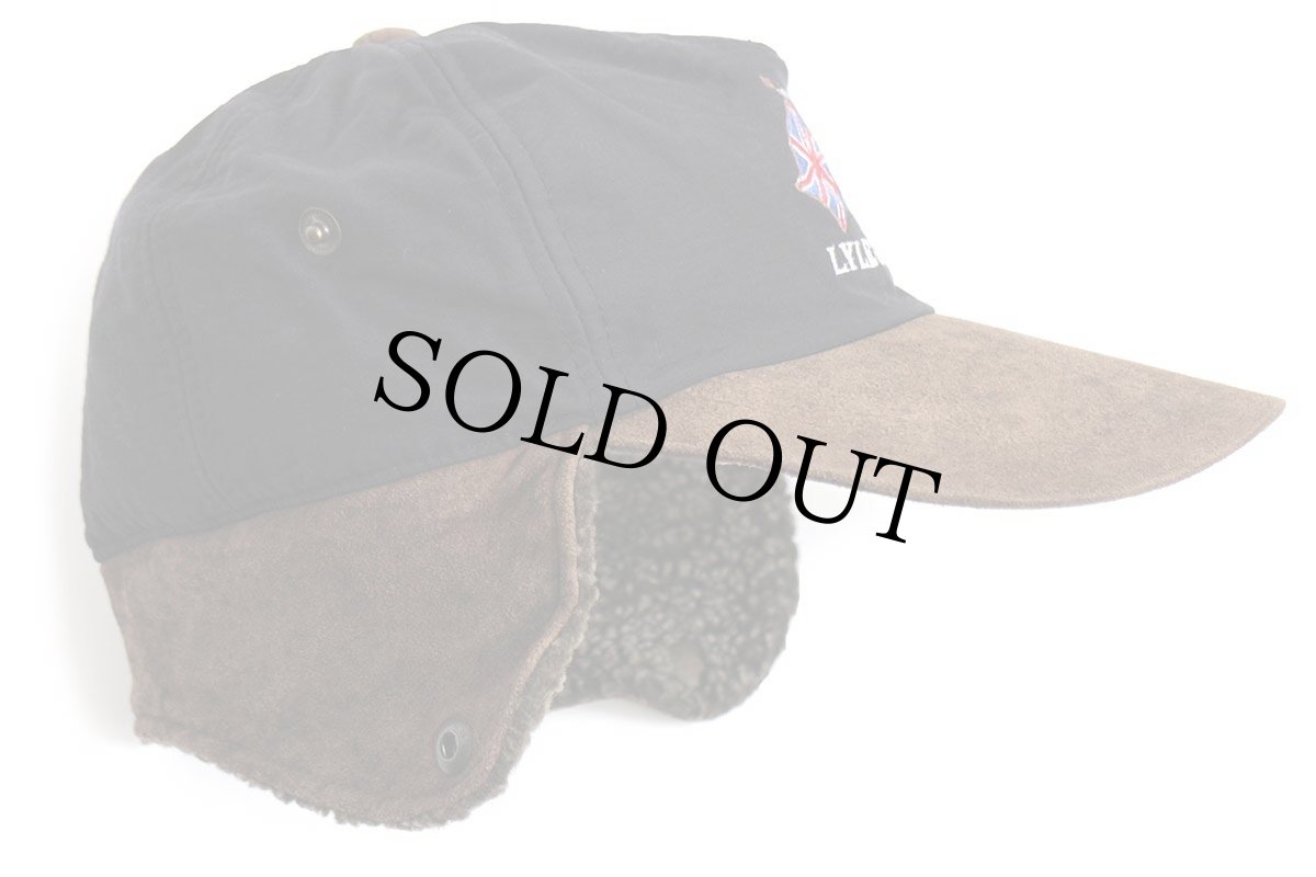 画像5: LYLE&SCOTT ユニオンジャック 刺繍 ツートン 切り替え ボア耳当て付き ナイロン×レザーキャップ 黒×茶 (5)