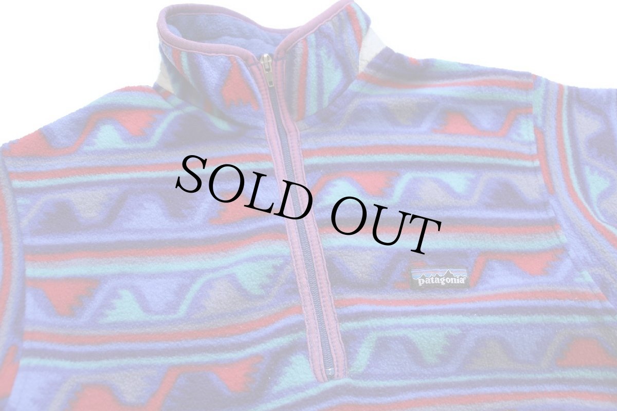 画像3: 00s USA製 patagoniaパタゴニア 総柄 ハーフジップ プルオーバー フリース KIDS M (3)