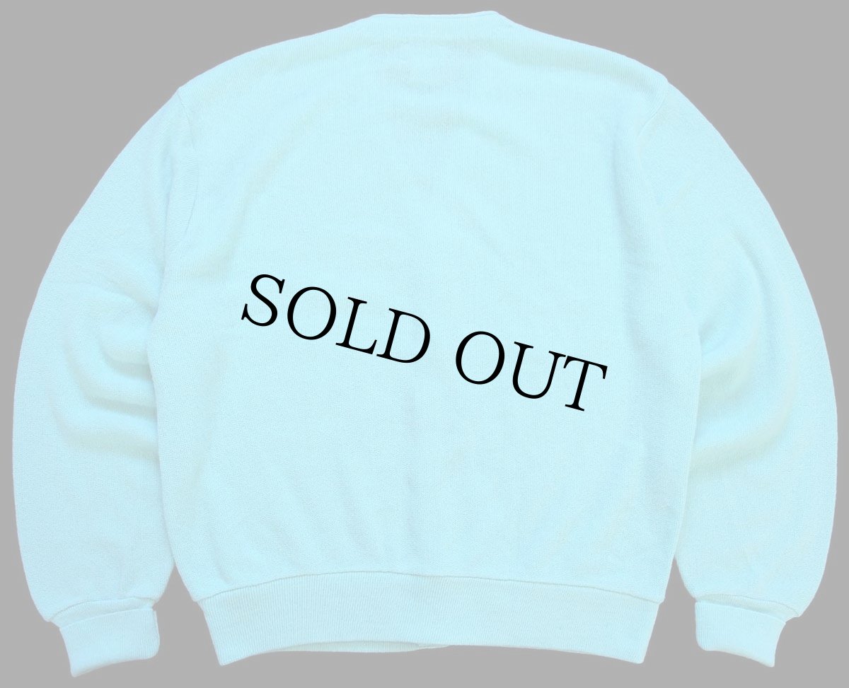 画像2: 80s USA製 IZOD LACOSTE ラコステ ワンポイント パール編み アクリルニット カーディガン 水色 M (2)