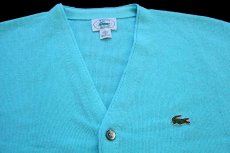画像3: 80s USA製 IZOD LACOSTE ラコステ ワンポイント パール編み アクリルニット カーディガン 水色 M (3)