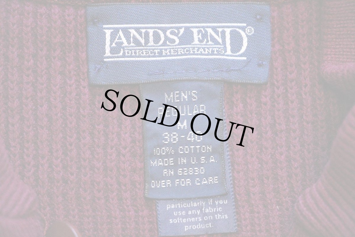 画像4: 90s USA製 LANDS'ENDランズエンド 5ボタン ヘンリーネック コットンニット セーター バーガンディ M (4)