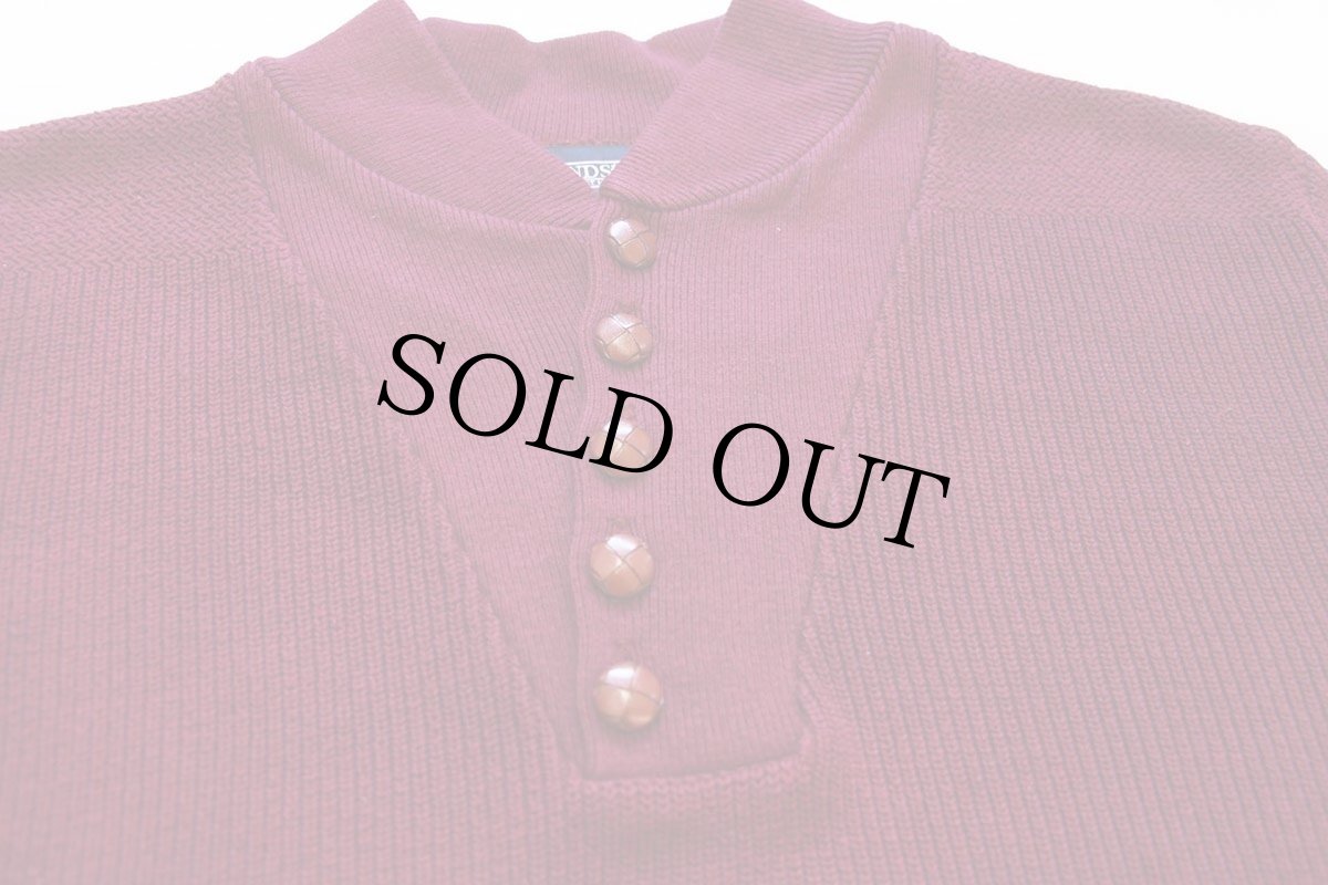 画像3: 90s USA製 LANDS'ENDランズエンド 5ボタン ヘンリーネック コットンニット セーター バーガンディ M (3)