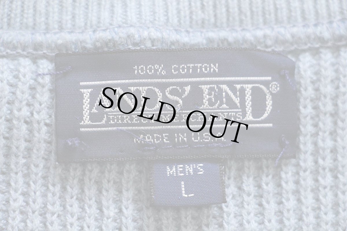 画像4: 80s USA製 LANDS'ENDランズエンド 5ボタン ヘンリーネック コットンニット セーター ブルーグレー L (4)