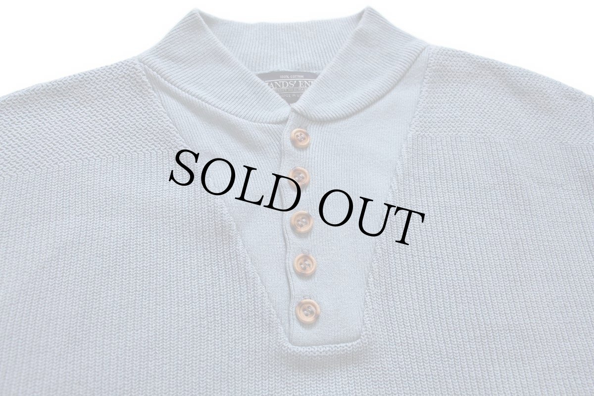 画像3: 80s USA製 LANDS'ENDランズエンド 5ボタン ヘンリーネック コットンニット セーター ブルーグレー L (3)