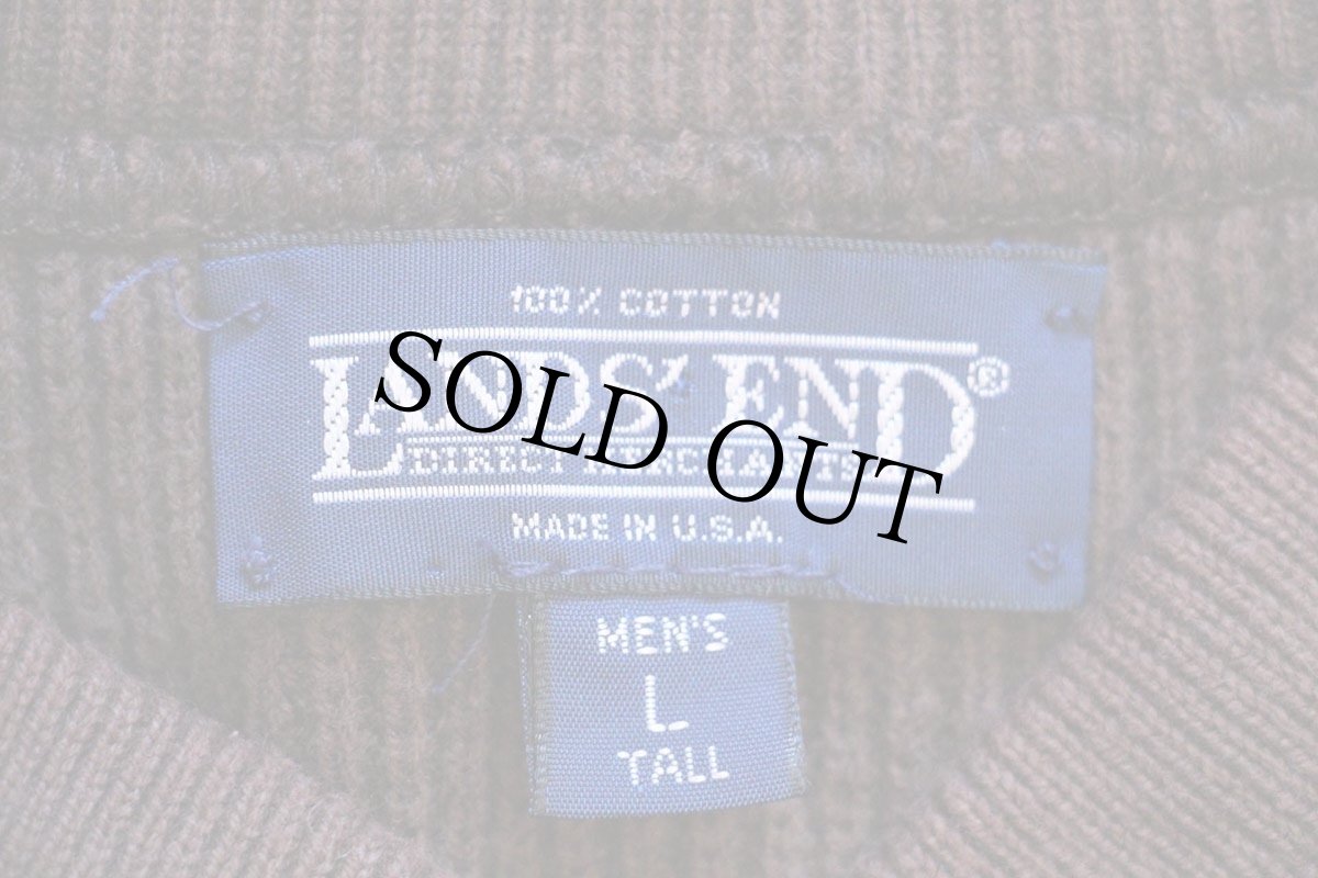 画像4: 80s USA製 LANDS'ENDランズエンド 5ボタン ヘンリーネック コットンニット セーター 焦げ茶 L-T (4)