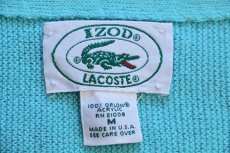 画像4: 80s USA製 IZOD LACOSTE ラコステ ワンポイント パール編み アクリルニット カーディガン 水色 M (4)