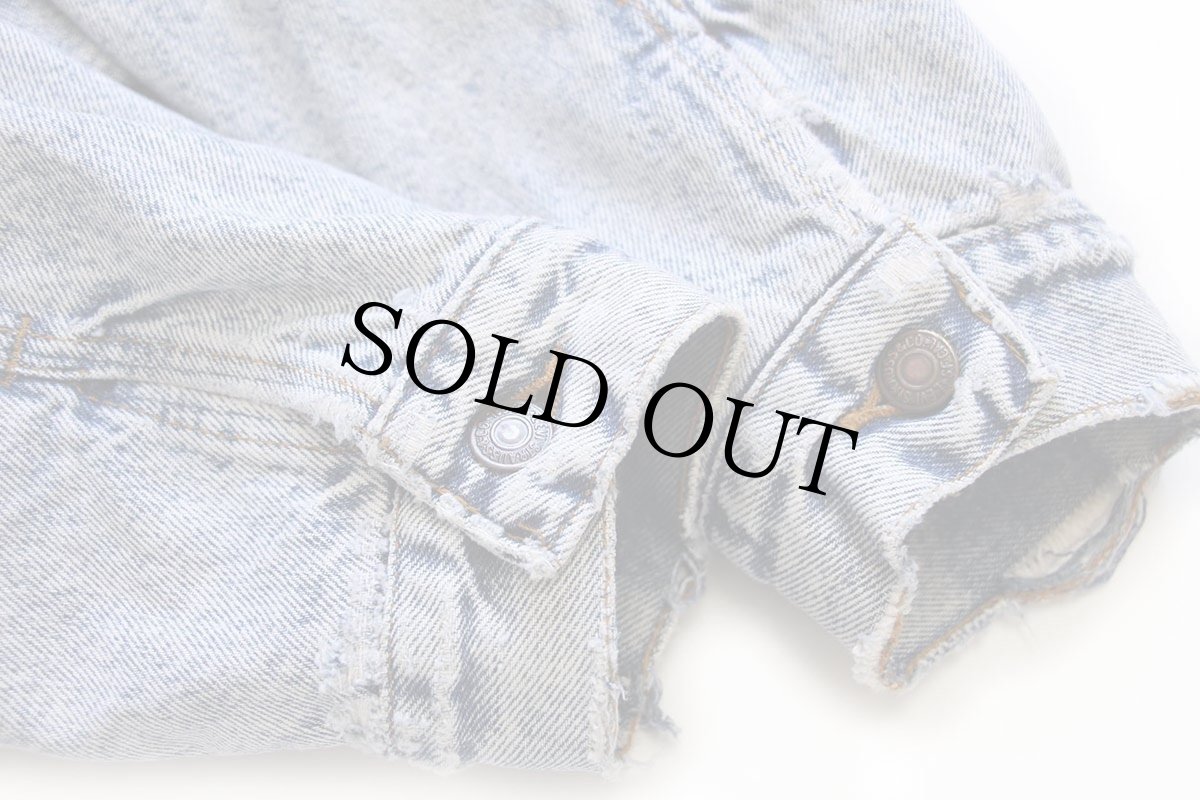 画像9: 80s USA製 Levi'sリーバイス 70417 バッファローチェック ネルライナー ケミカルウォッシュ デニムジャケット 4ポケット L★アシッド (9)