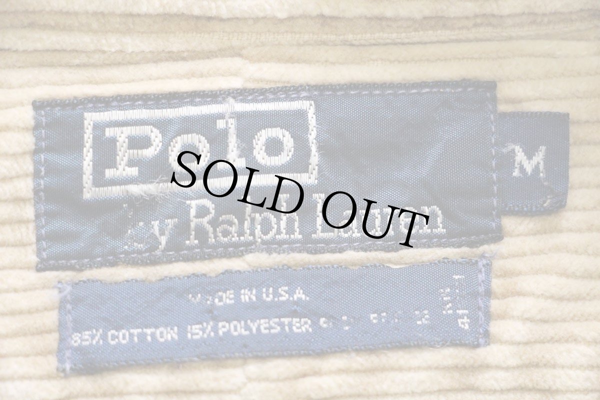 画像4: 90s USA製 ポロ ラルフローレン 太畝 コーデュロイシャツ 薄茶 フェード M (4)