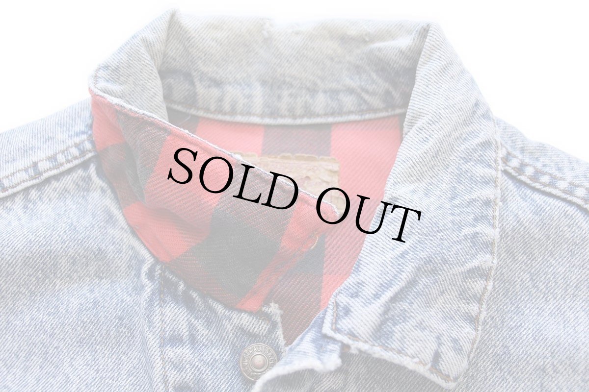 画像6: 80s USA製 Levi'sリーバイス 70417 バッファローチェック ネルライナー ケミカルウォッシュ デニムジャケット 4ポケット L★アシッド (6)