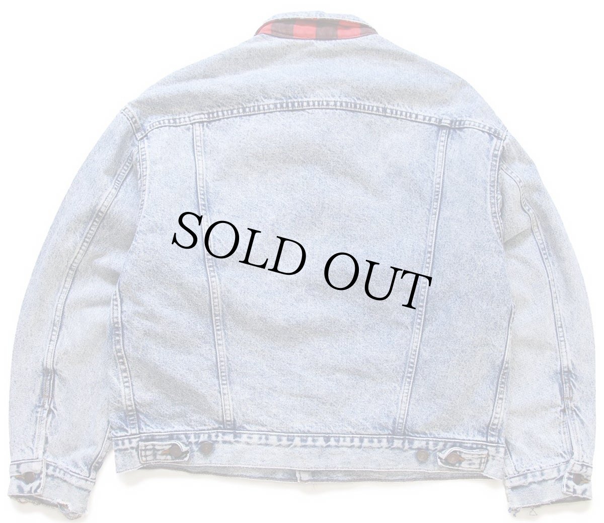 画像2: 80s USA製 Levi'sリーバイス 70417 バッファローチェック ネルライナー ケミカルウォッシュ デニムジャケット 4ポケット L★アシッド (2)