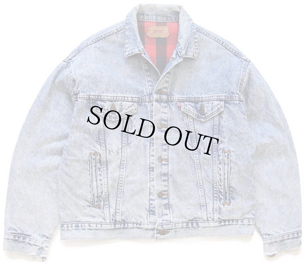 画像1: 80s USA製 Levi'sリーバイス 70417 バッファローチェック ネルライナー ケミカルウォッシュ デニムジャケット 4ポケット L★アシッド (1)