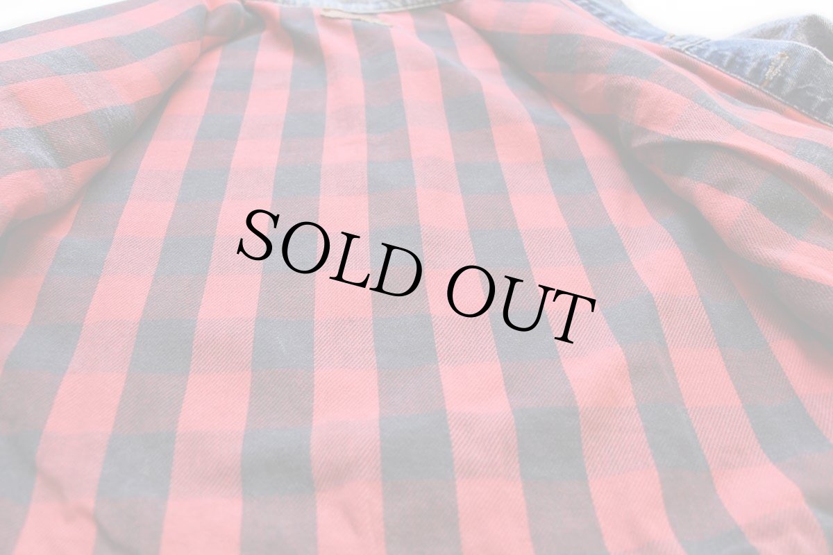 画像5: 80s USA製 Levi'sリーバイス 70417 バッファローチェック ネルライナー ケミカルウォッシュ デニムジャケット 4ポケット L★アシッド (5)