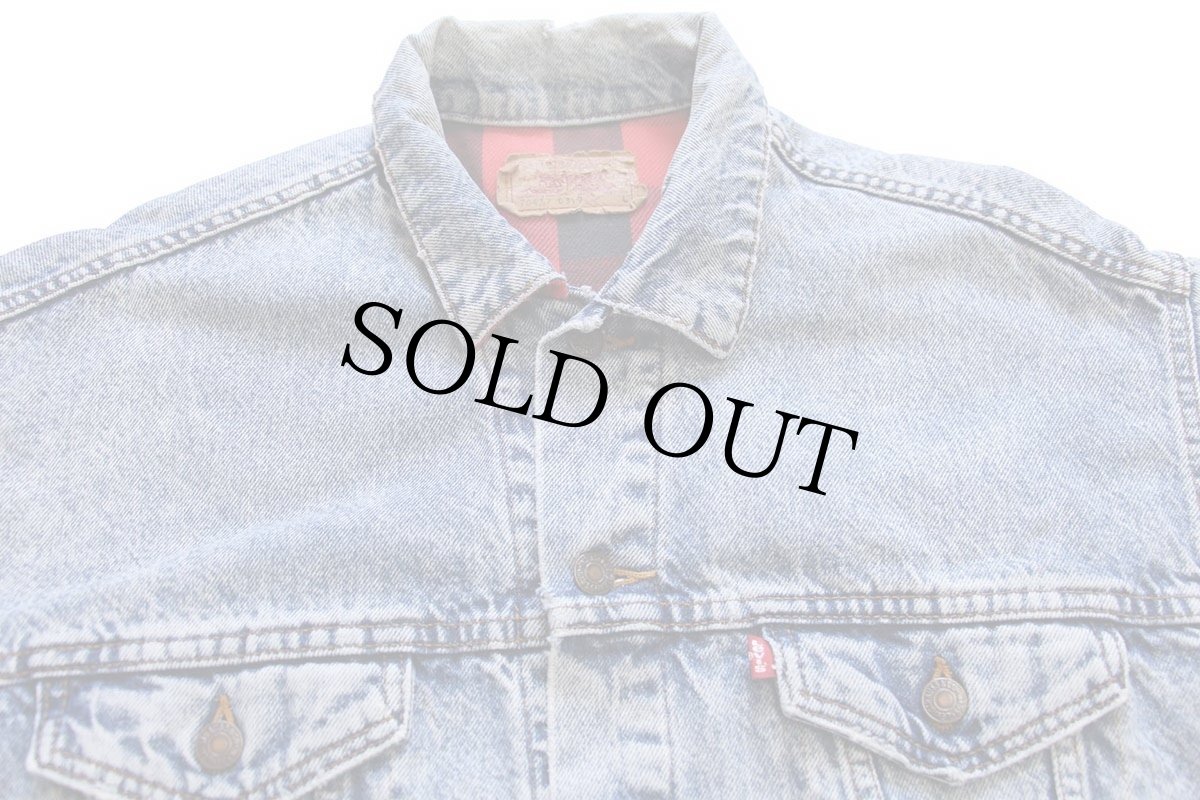 画像3: 80s USA製 Levi'sリーバイス 70417 バッファローチェック ネルライナー ケミカルウォッシュ デニムジャケット 4ポケット L★アシッド (3)