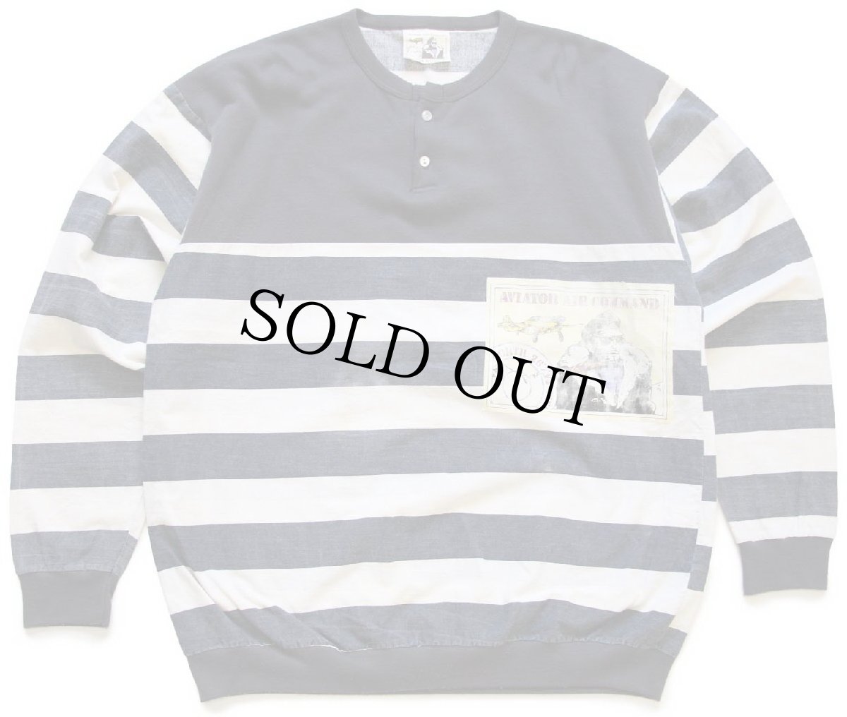 画像1: 90s USA製 AVIATOR AIR COMMAND 太ボーダー 切り替え ヘンリーネック コットン カットソー L (1)