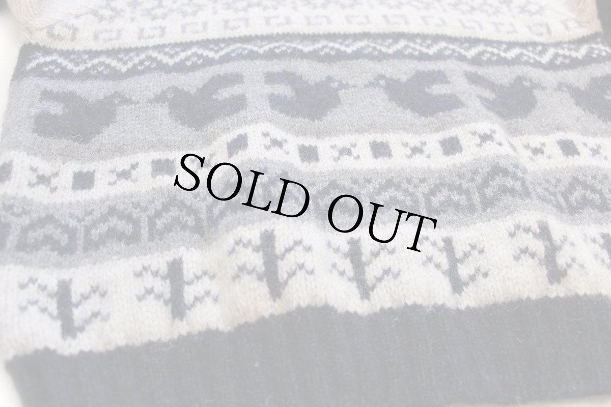 画像7: 90s イタリア製 Blue Family BENETTONベネトン フォークロア柄×ボーダー 襟付き ウールニット セーター XL (7)