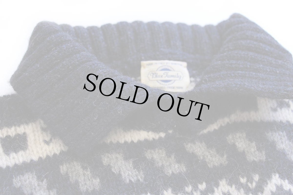 画像4: 90s イタリア製 Blue Family BENETTONベネトン フォークロア柄×ボーダー 襟付き ウールニット セーター XL (4)