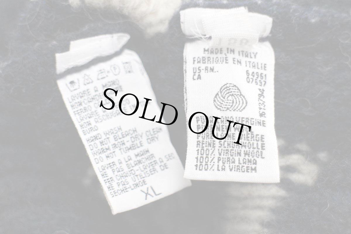 画像6: 90s イタリア製 Blue Family BENETTONベネトン フォークロア柄×ボーダー 襟付き ウールニット セーター XL (6)